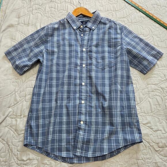 George Men's Classic Fit Blue Plaid Button Down Short Sleeve Casual Shirt Size M - Picture 4 of 6